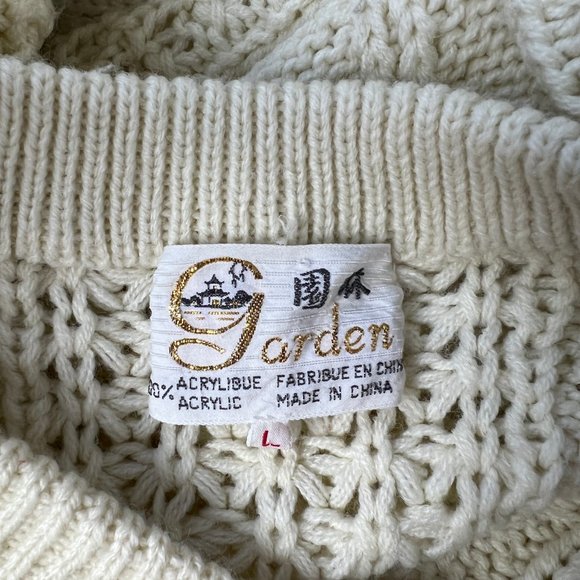 Vintage Cable Knit Oversized Fishermans Grandpa V-Neck Ribbed Preppy Sweater Top - Picture 7 of 8